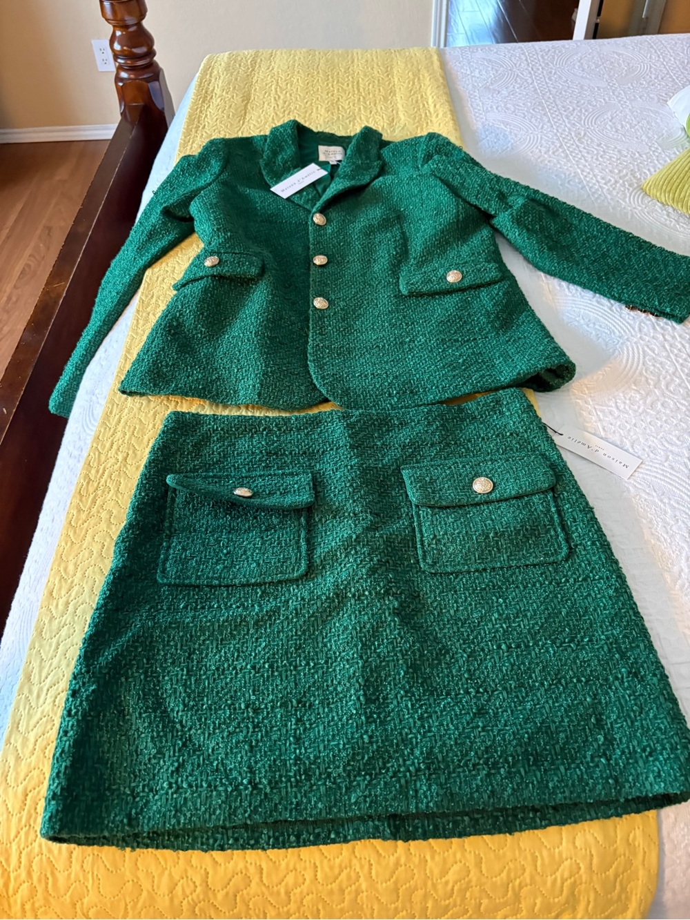 Emerald Green Tweed Skirt Suit Set